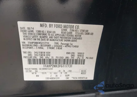 2015 Ford Taurus z USA, uszkodzony, nr VIN 1FAHP2MK3FG117731